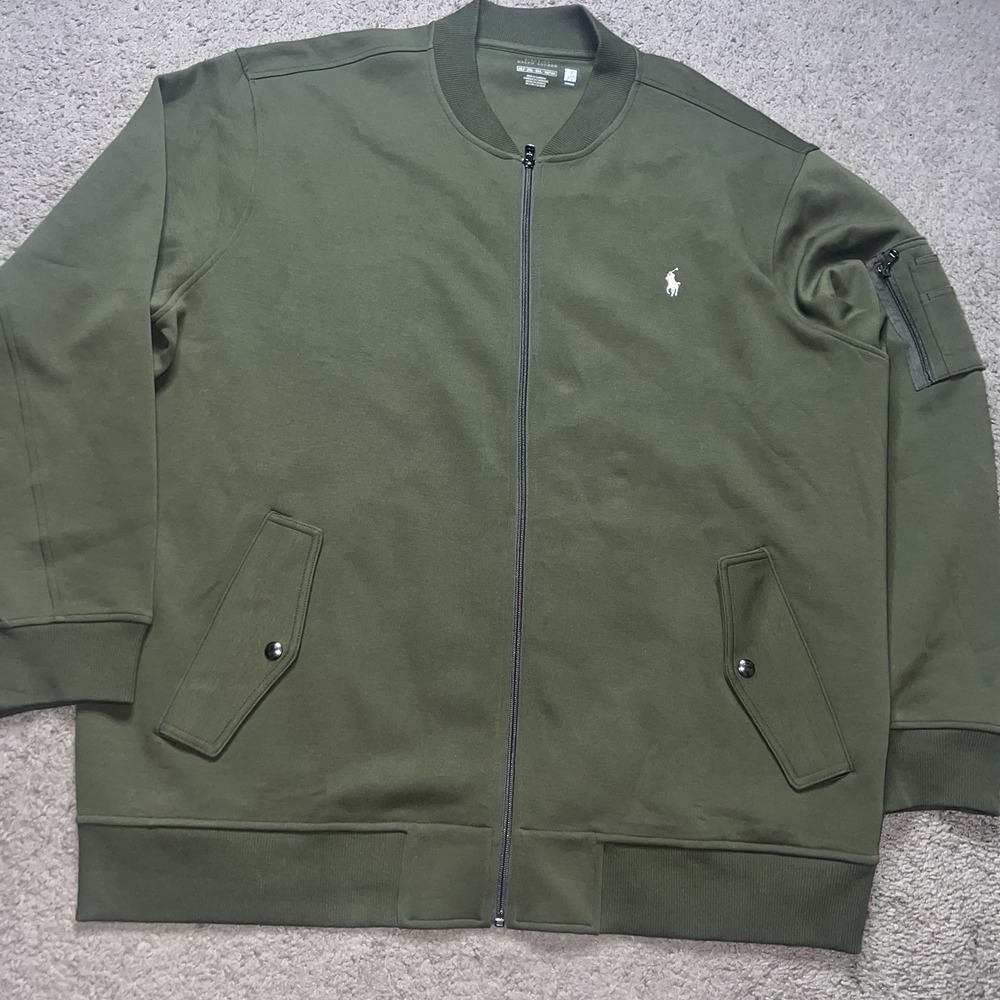 Men's Polo Ralph Lauren Olive Iconic Double Knit Fleece Tech Bomber Jacket 2XLT